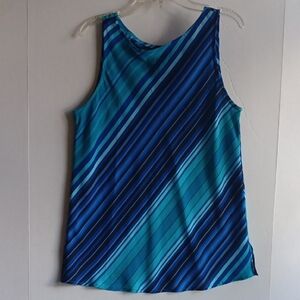 JONES NEW YORK DIAGNOL BLUE STRIPED SLEEVELESS TOP SIZE SP